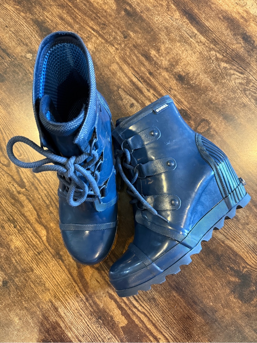 Sorel Navy Blue Lace-Up Waterproof Wedge Boots